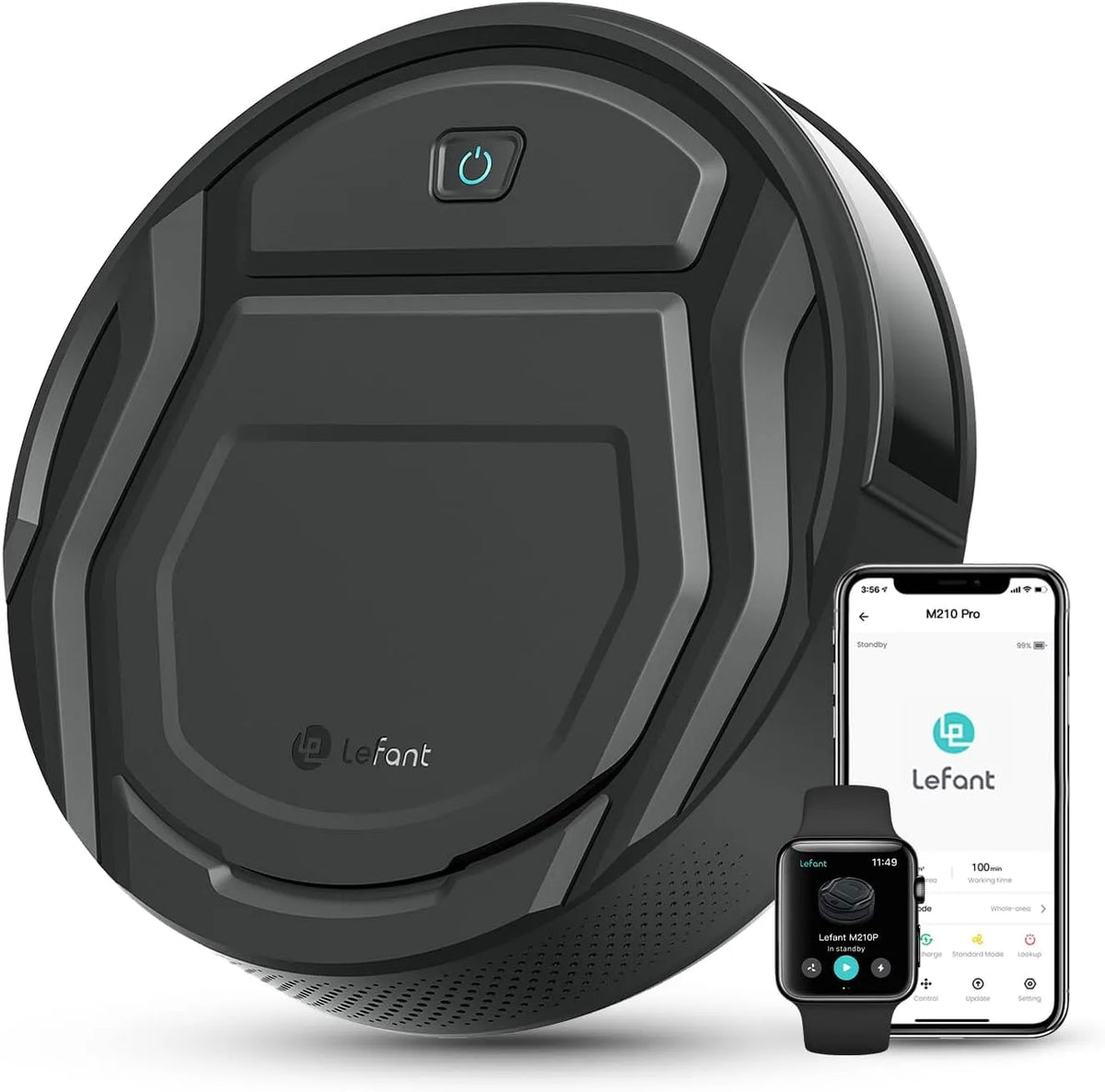 Aspirateur robot 120min M210P Lefant, 6 Modes de Nettoyage, Alexa, Auto-Charge, Idéal pour Poils d'animaux Sols Durs, Bluetooth, App, d'Autonomie