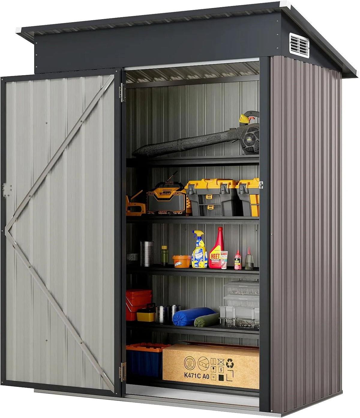 Abri de jardin Costway, Métal Galvanisé 1,5 ㎡, Cabane Jardin Exterieur 2,5 m³, 4 Gants, 2 Trous d'Aérations, Porte avec Loquet, Toit en Pente