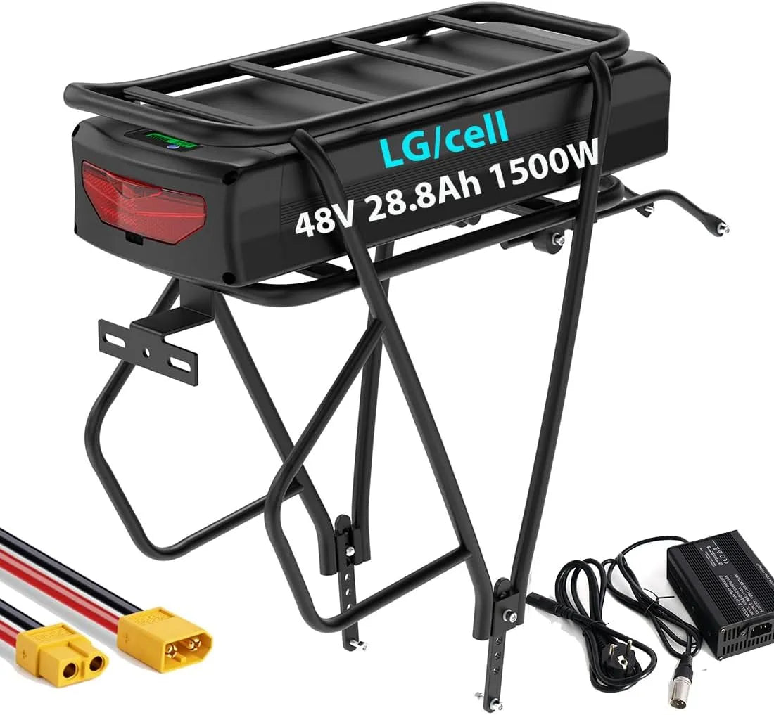Vélo électrique, tension 48v ebike Batterie avec Porte, Bagages pour 750w 1000w 1500W Mid, Drive, ebike Conversion Kit Litio Batterie