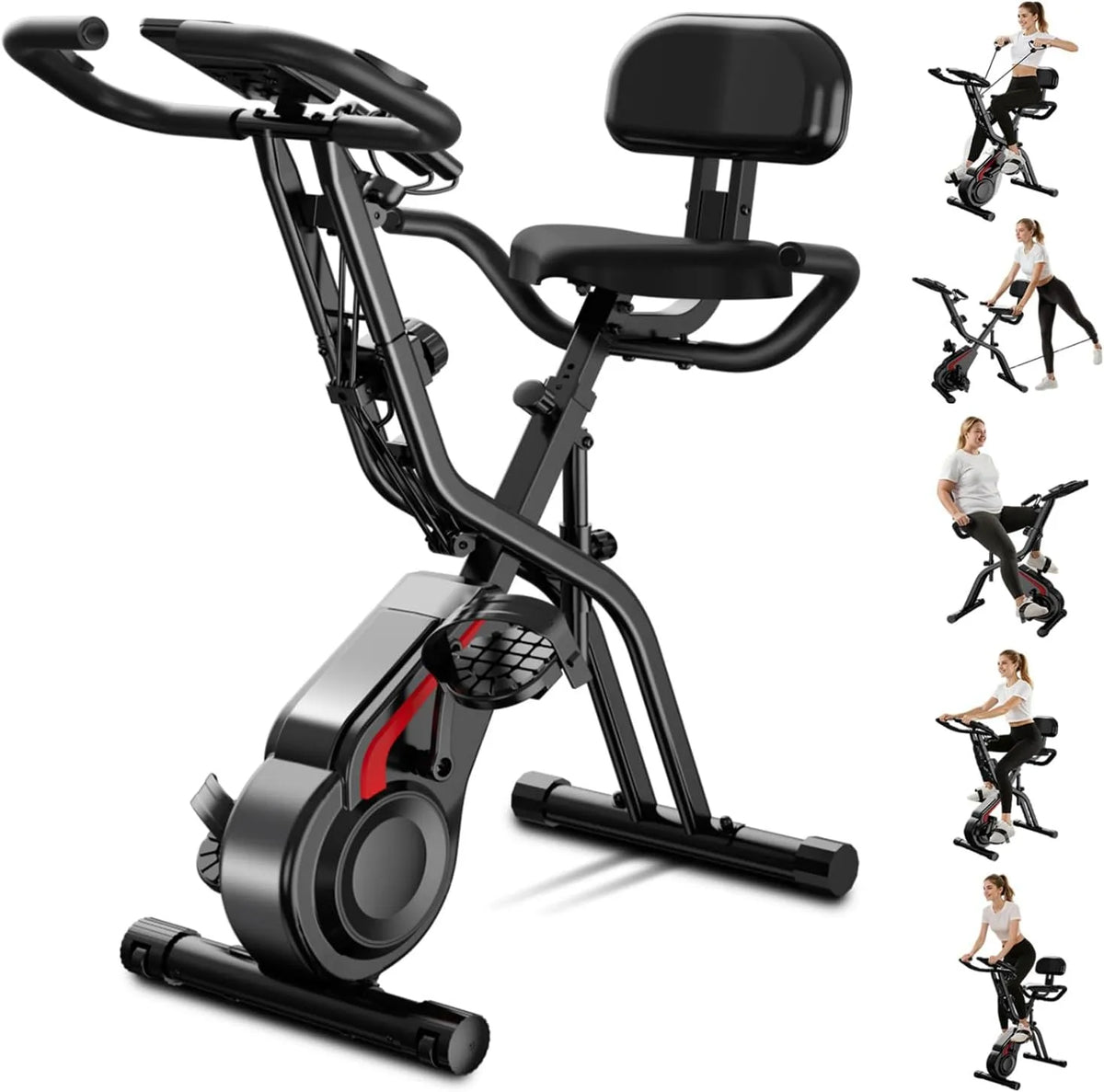 Vélo, avec 8 niveaux de résistance et charge maximale de 136 kg, avec écran LCD, spinning, d'appartement 5 en 1, pliable, silencieux, ergomètre