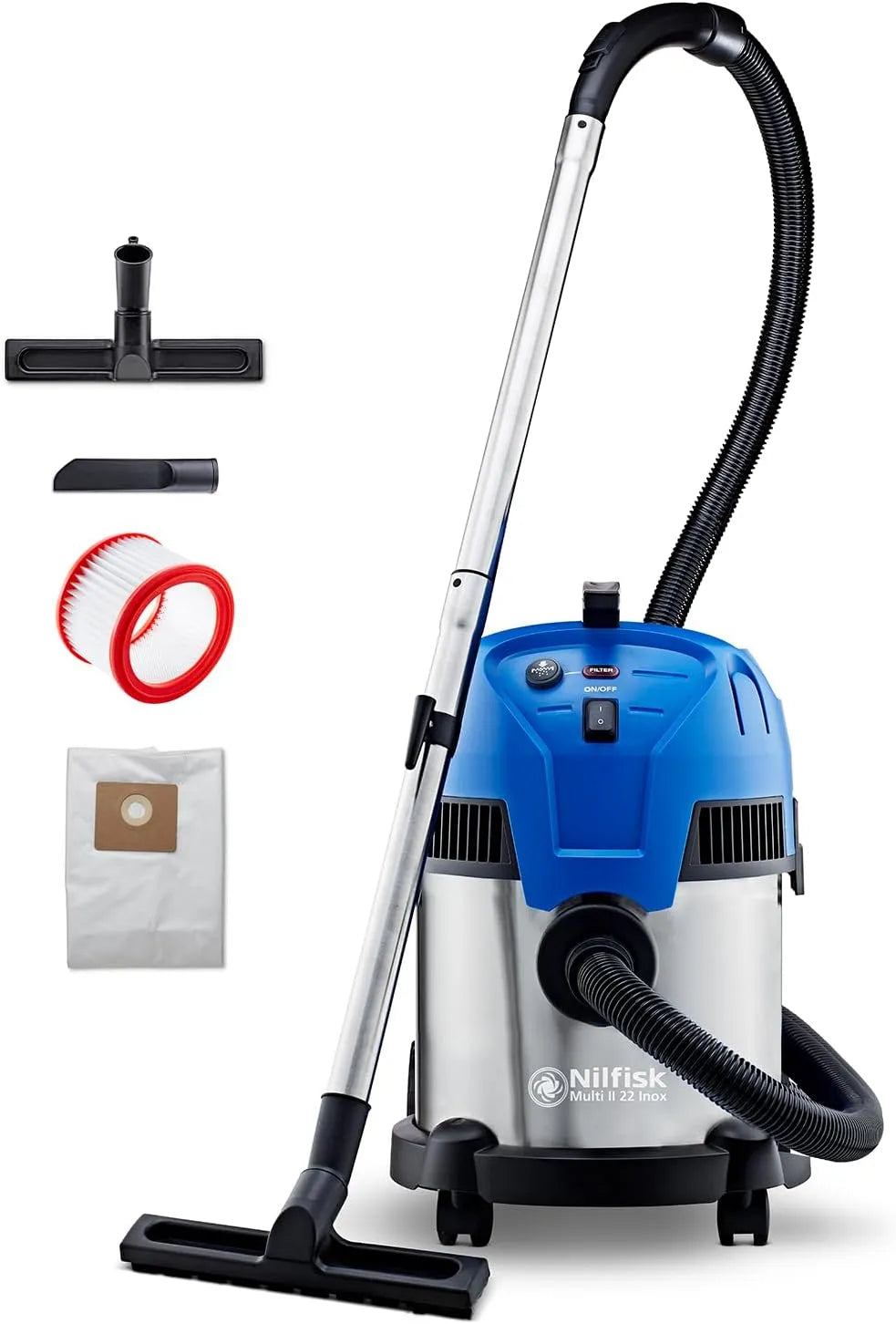 Nilfisk aspirateur, Multi II 22L INOX Eau et Poussière pour la Maison, puissance 1200 W, Jardin et Voiture