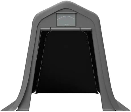 Abri de moto extérieur, dimensions 366 x 213 x 225 cm, avec toit pointu, stockage résistant aux intempéries, et de vélo, avec piquets en L