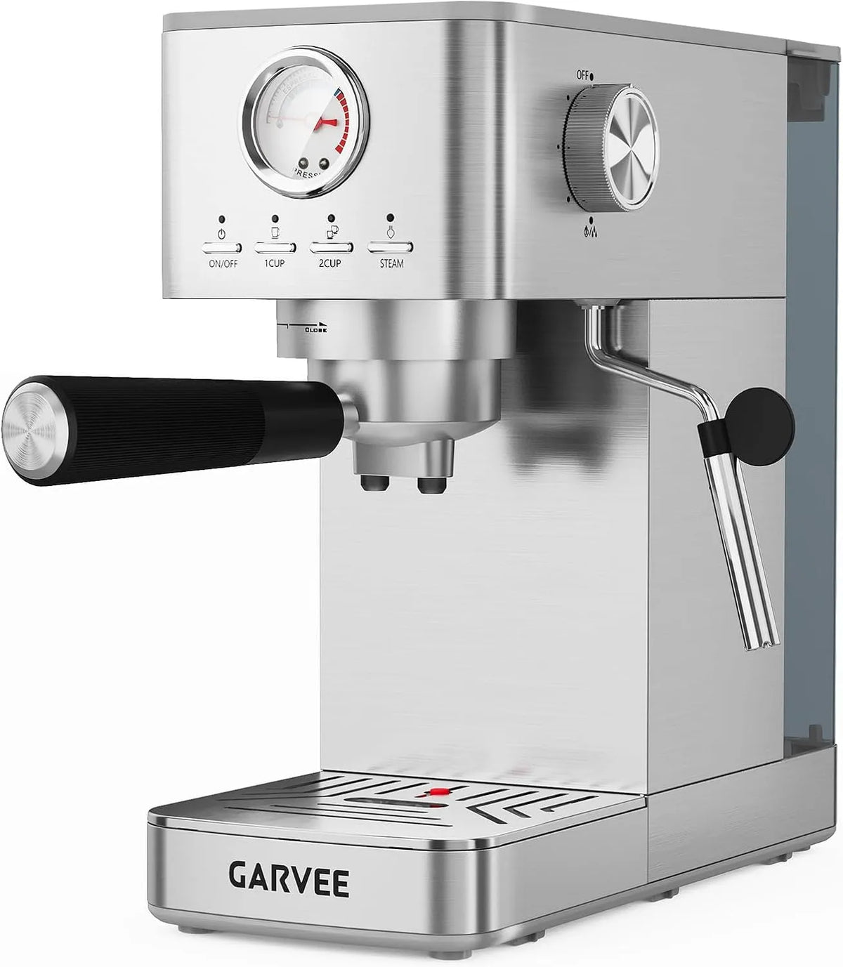 Machine à café Zstar, Réservoir 1.4L, Expresso 15 Bars Inox, Cafetière avec Mousseur à Lait et Manomètre, finition argenté