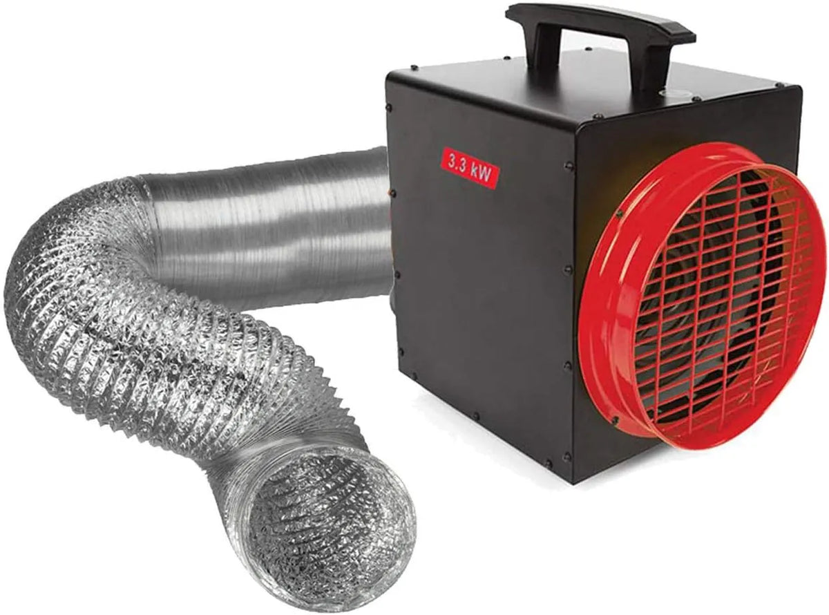 Radiateur Perel, puissance 3300 W, soufflant, avec thermostat et tuyau d'air, chauffage électrique d'atelier