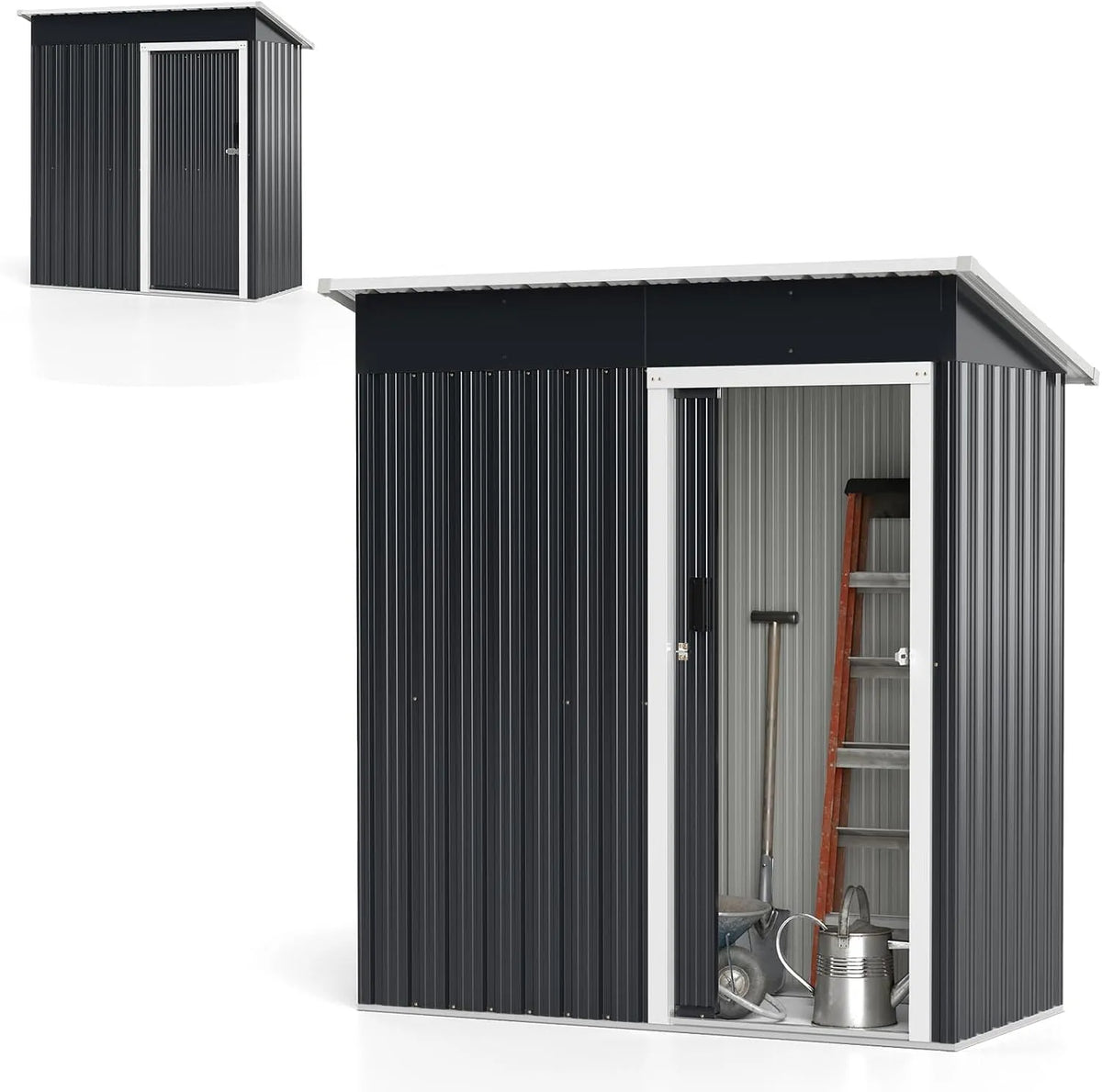 Abri de jardin, dimensions 163x86x181cm, Métal Exterieur avec Toit à Une Pente & Porte coulissante, Cabane de Jardin Résistant aux Intempéries