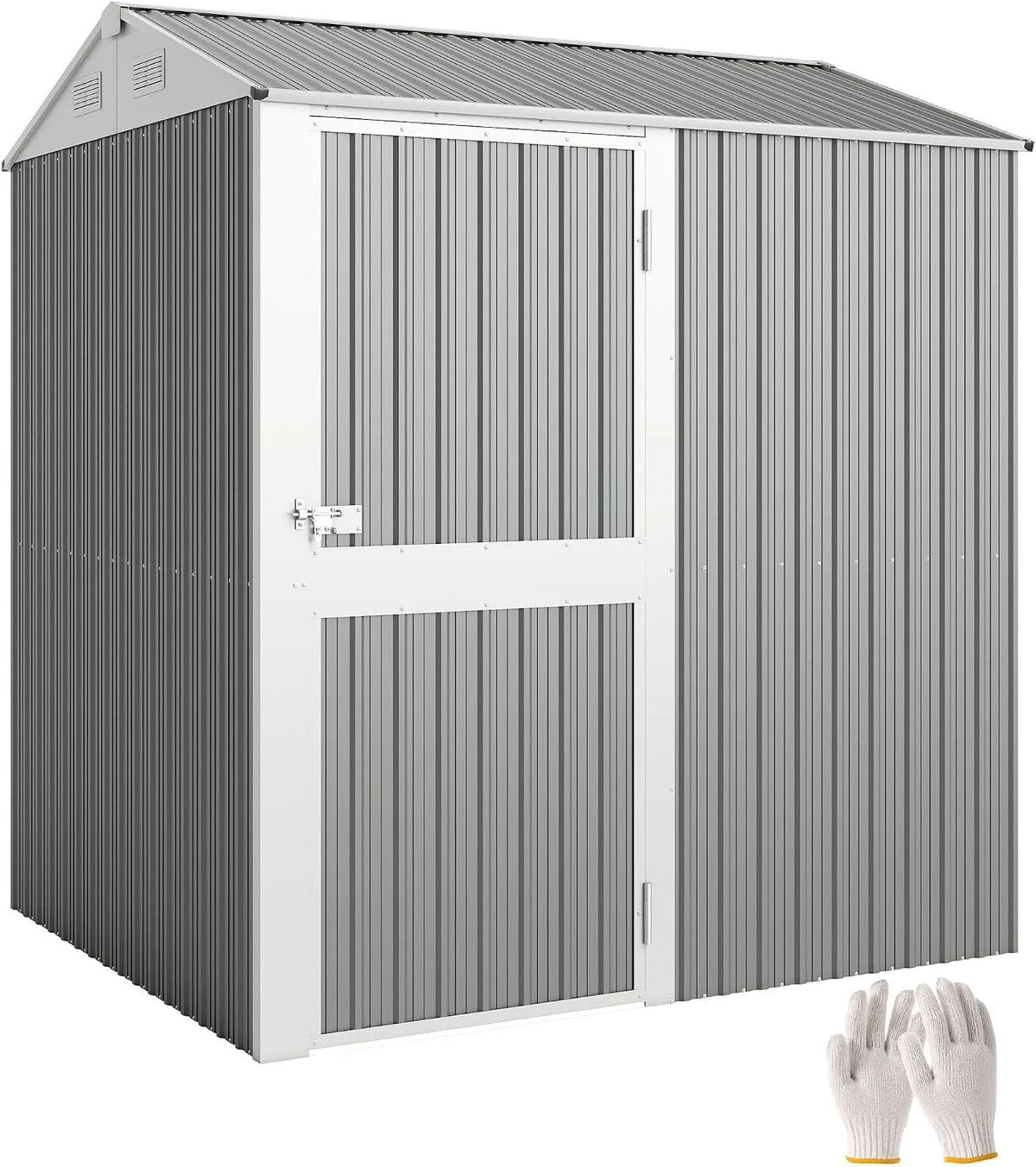 Abri de jardin Outsunny, avec porte verrouillable, haut 3,51 m² en acier galvanisé avec prises d'air, dimensions 209 x 177 x 236 cm, gants