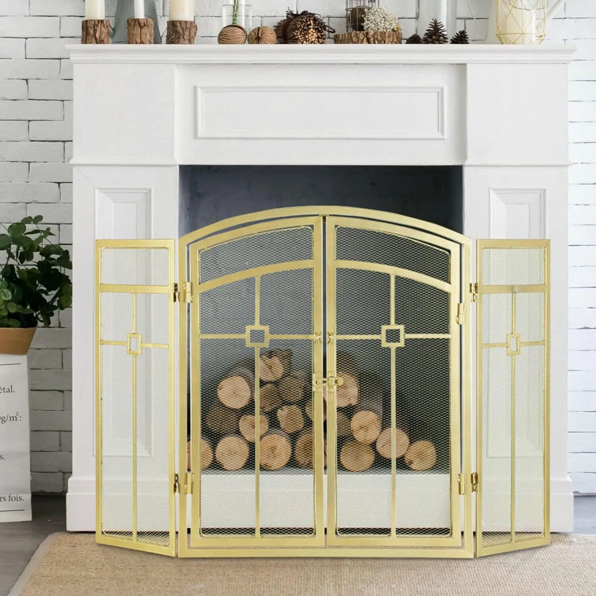 Écrans de, avec Portes à charnière magnétique et Pare-feu en Maille Écran de cheminée Plat cheminée décoratifs Decoration