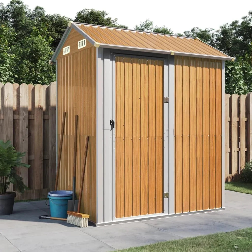 Abri de jardin, Marron Clair 192x152,5x237 cm Acier galvanisé, cabanon Rangement Extérieur pour Pelouse de Patio d'arrière-Cour