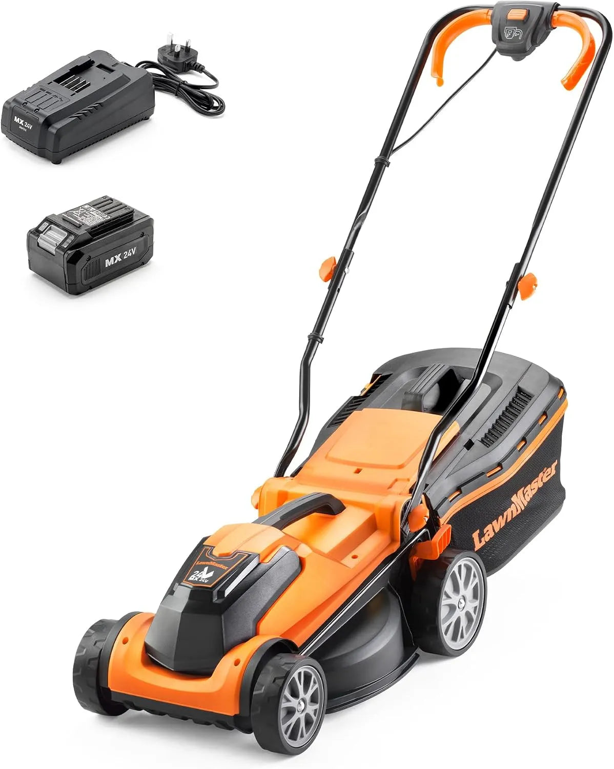 Tondeuse à gazon MX 24 V LawnMaster MX, Tondeuse 34 cm, Chargeur Rapide et Rouleau arrière Batterie puissante pour Petites et Moyennes pelouses