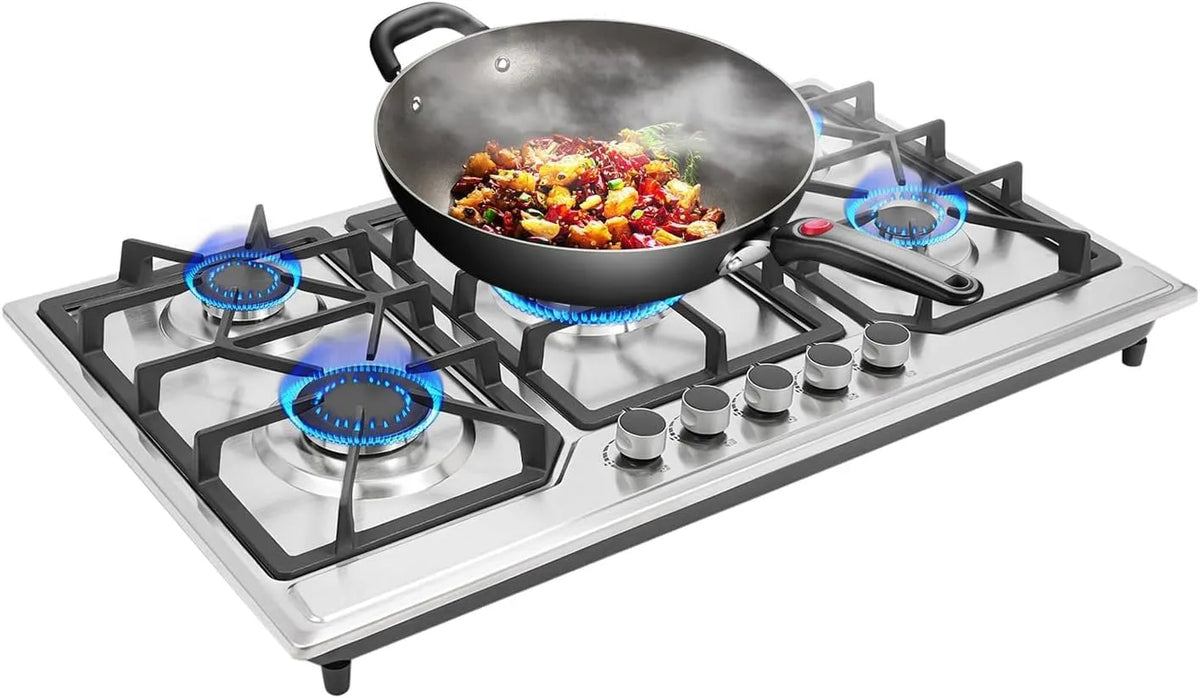 Plaque de cuisson, Allumage électronique, puissance 1.75kW de Cuisson Gaz 5 Feuxs Acier Inoxydable Table de Cuisinière à Gaz