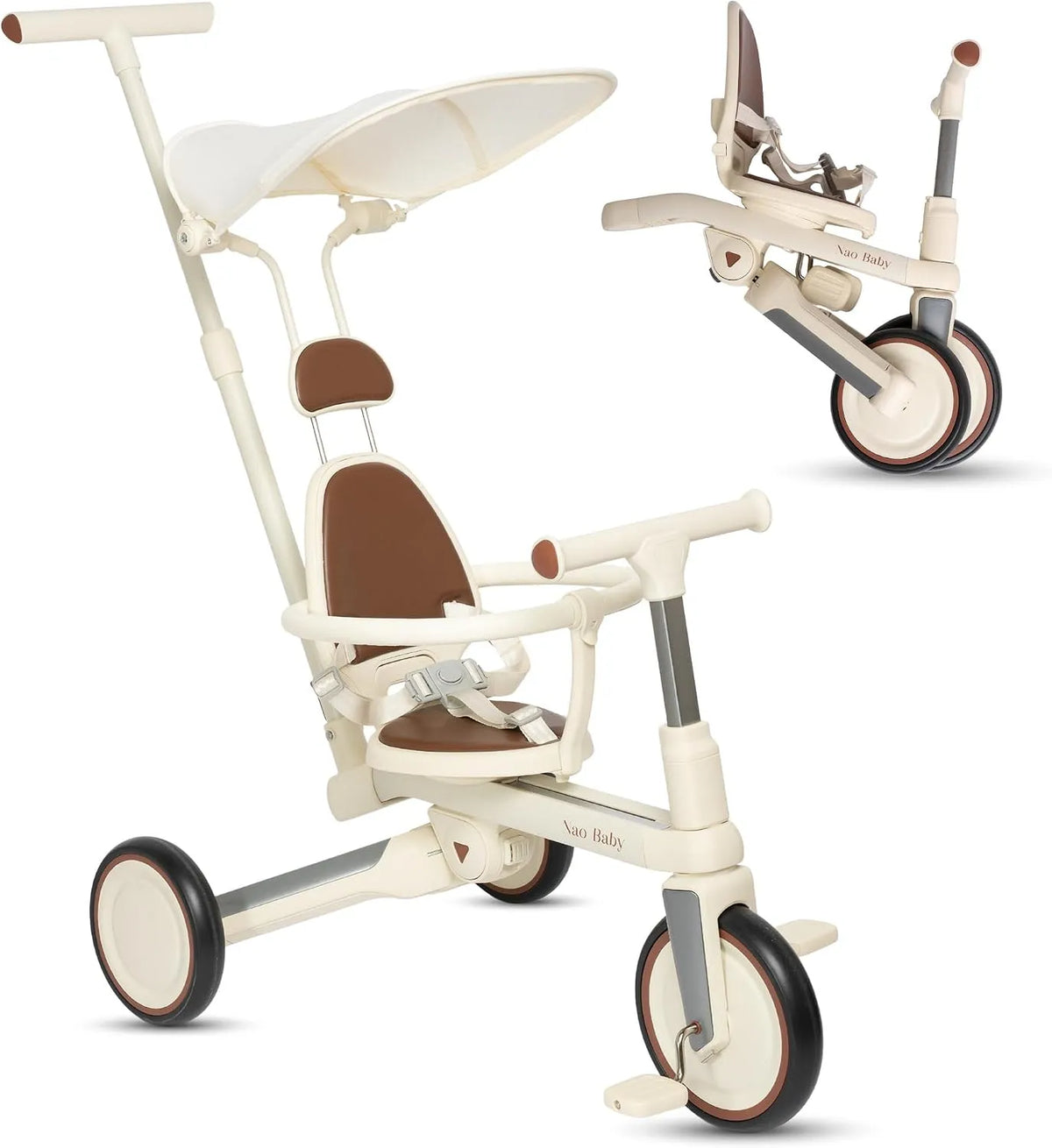 Vélo, Tricycle Bébé Évolutif Pliable et Réglable pour Enfants, Draisienne Évolutive et Bébé, Con Capote, 1–5 Ans, avec Barre Parentale