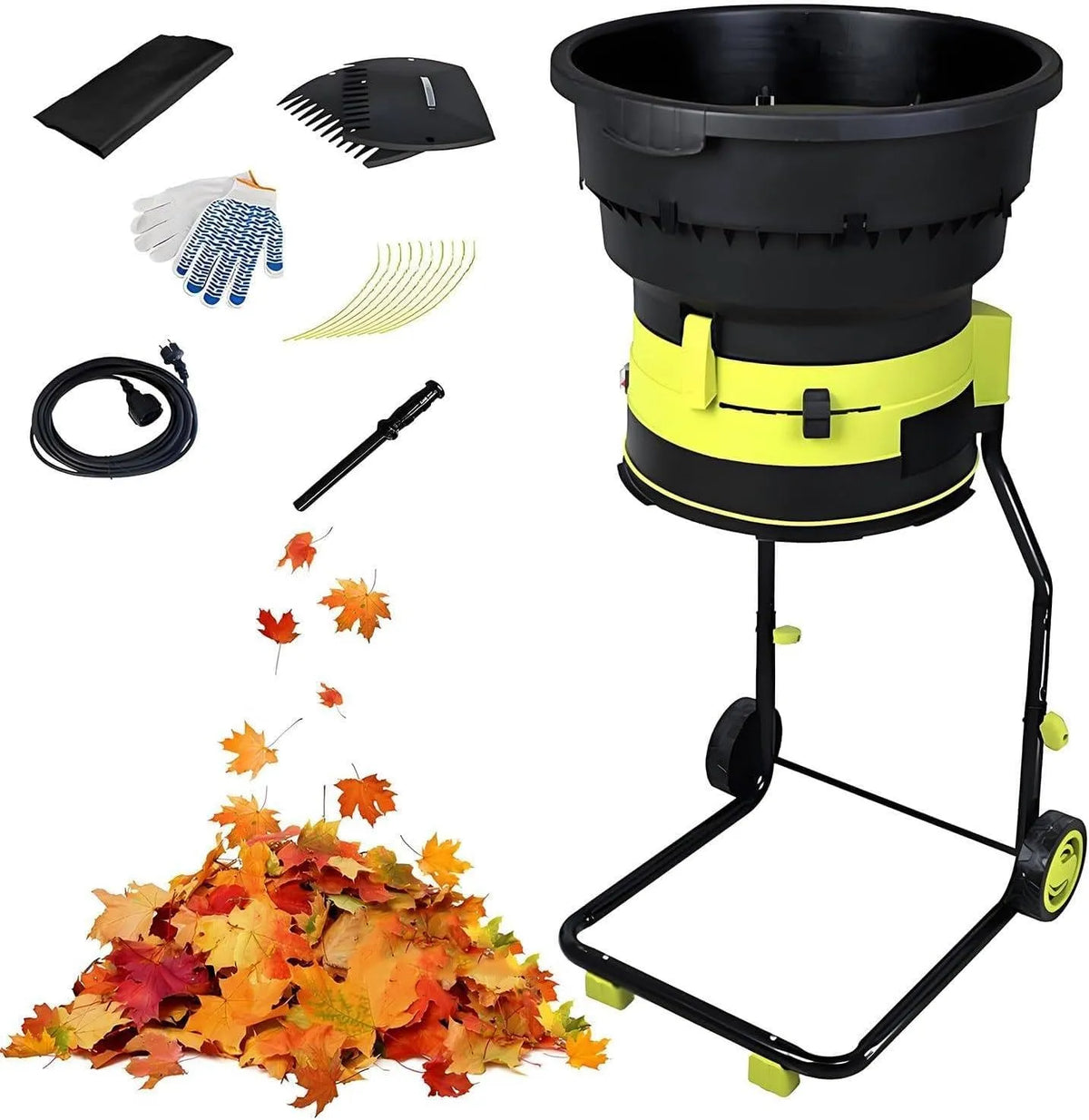 Broyeur de feuilles, électrique, avec rapport de réduction élevé et, capacité de paillage rapide pour le nettoyage et le compostage de jardin