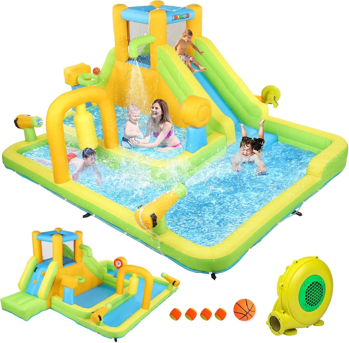 Ventilateur x300 x180cm, Aire de Jeux Gonflable 450, Bonnlo Chateau Gonflable avec Piscine, Toboggan Aquatique pour Enfant, Inclus