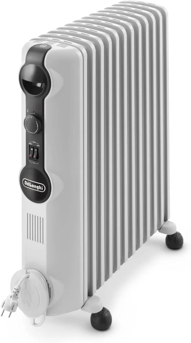 De'Longhi radiateur TRRS1225, à Huile pour Pièces jusqu'à 75m³, Radia S, Chauffage Personnalisé avec Antigel, finition blanche, 12 Éléments, Portable
