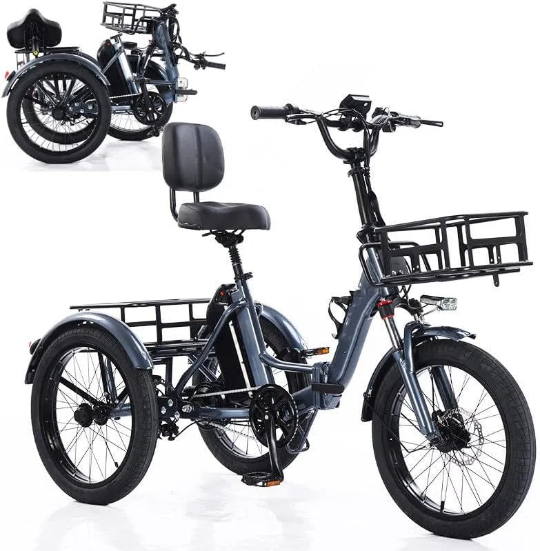 Vélo, Cargo électrique 3 Roues 20 Pouces pour Adultes, Charge Maximale: 200 kg Grey, 5 niveaux de vitesse, 5 niveaux de vitesse, Panier De Rangement