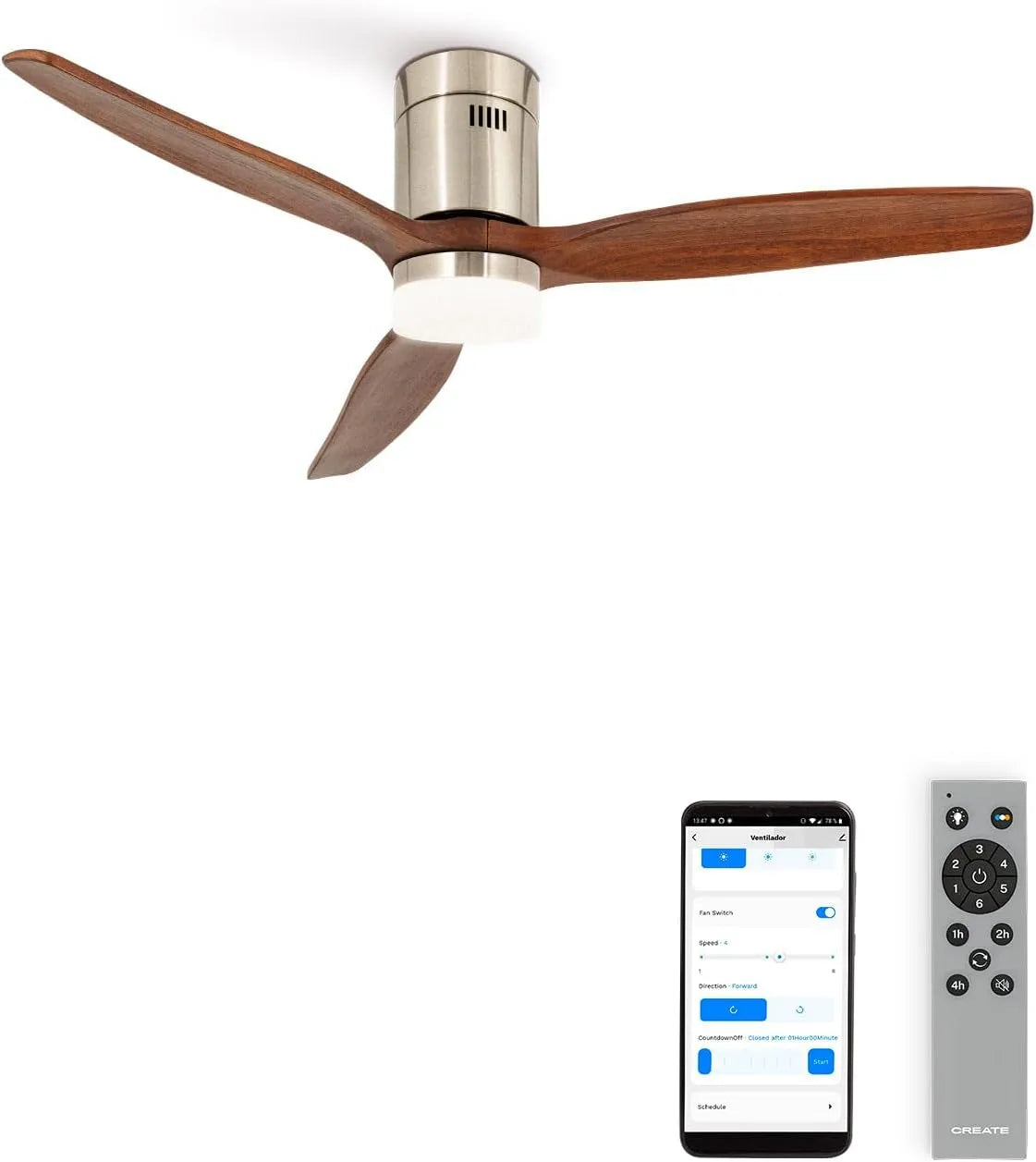 Ventilateur, Ø132 cm, 6 niveaux de vitesse, puissance 40W, 6 niveaux de vitesse, minuterie 1 à 4 heures, CREATE, Wifi et télécommande