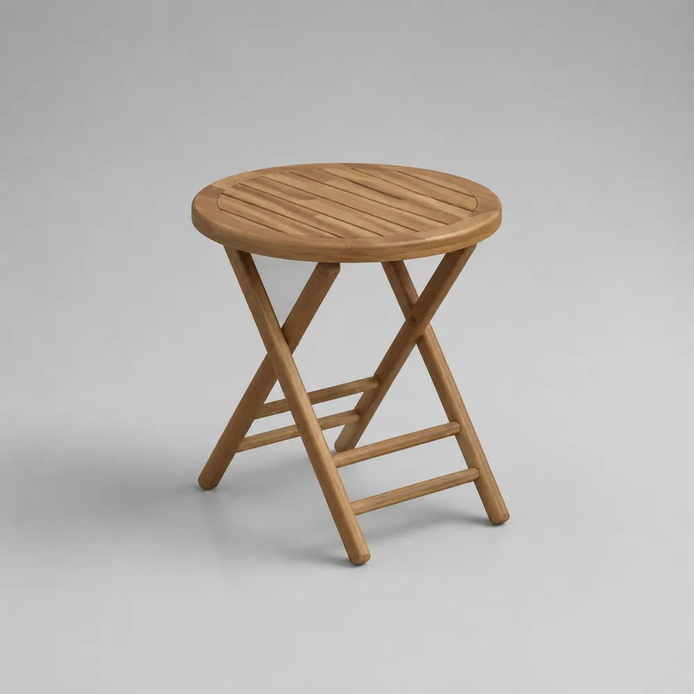 Table de jardin pliante ronde en bois d'acacia massif marron diamètre 60 x 70 cm