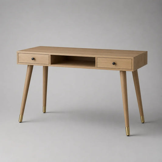 Bureau classique en MDF effet chêne clair avec 2 tiroirs et niche ouverte 120 x 60 x 75 cm