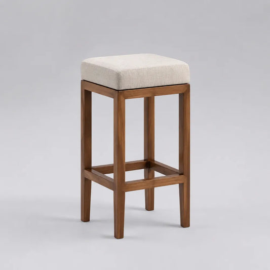 Tabouret de bar avec assise rembourrée en tissu écru et structure en bois marron 45 x 50 x 105 cm