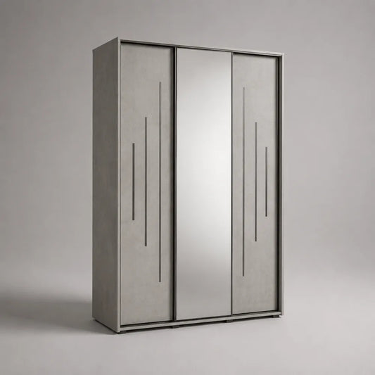 Armoire à portes coulissantes avec miroir central en MDF effet gris béton 240 x 60 x 220 cm