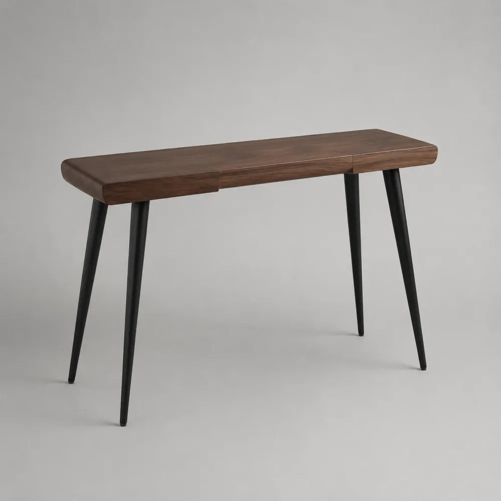 Bureau rectangulaire 120 x 60 x 75 cm plateau MDF effet noyer marron pieds acier noir