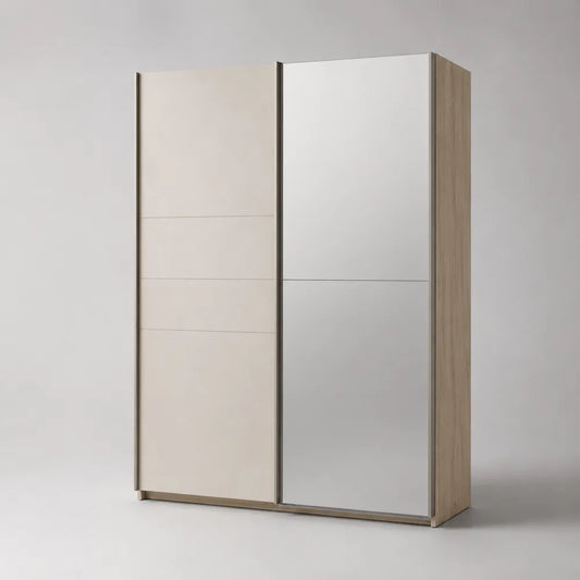 Armoire à portes coulissantes 180x60x200 cm en MDF blanc et chêne clair avec 2 portes