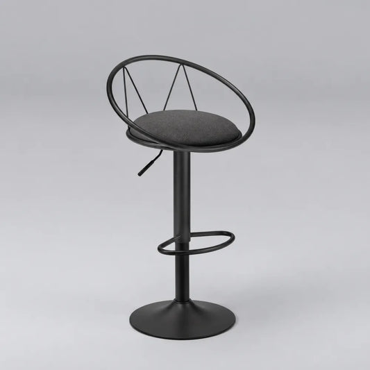 Tabouret de bar réglable avec assise rembourrée en tissu gris et structure en acier noir 54 x 52 x 86 à 106 cm