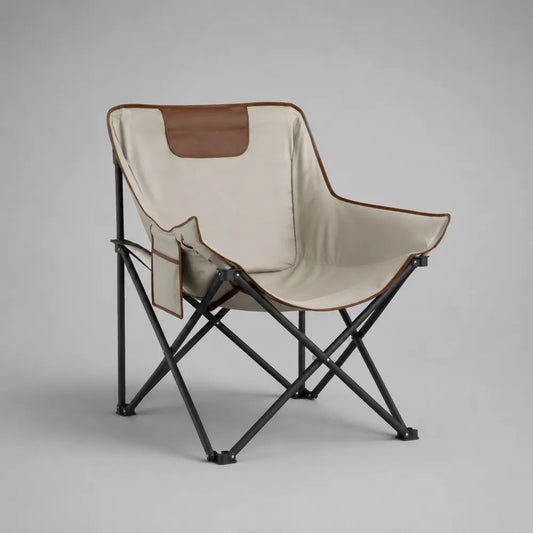 Chaise de jardin pliante en toile polyester beige avec structure en acier noir 75 x 85 x 85 cm