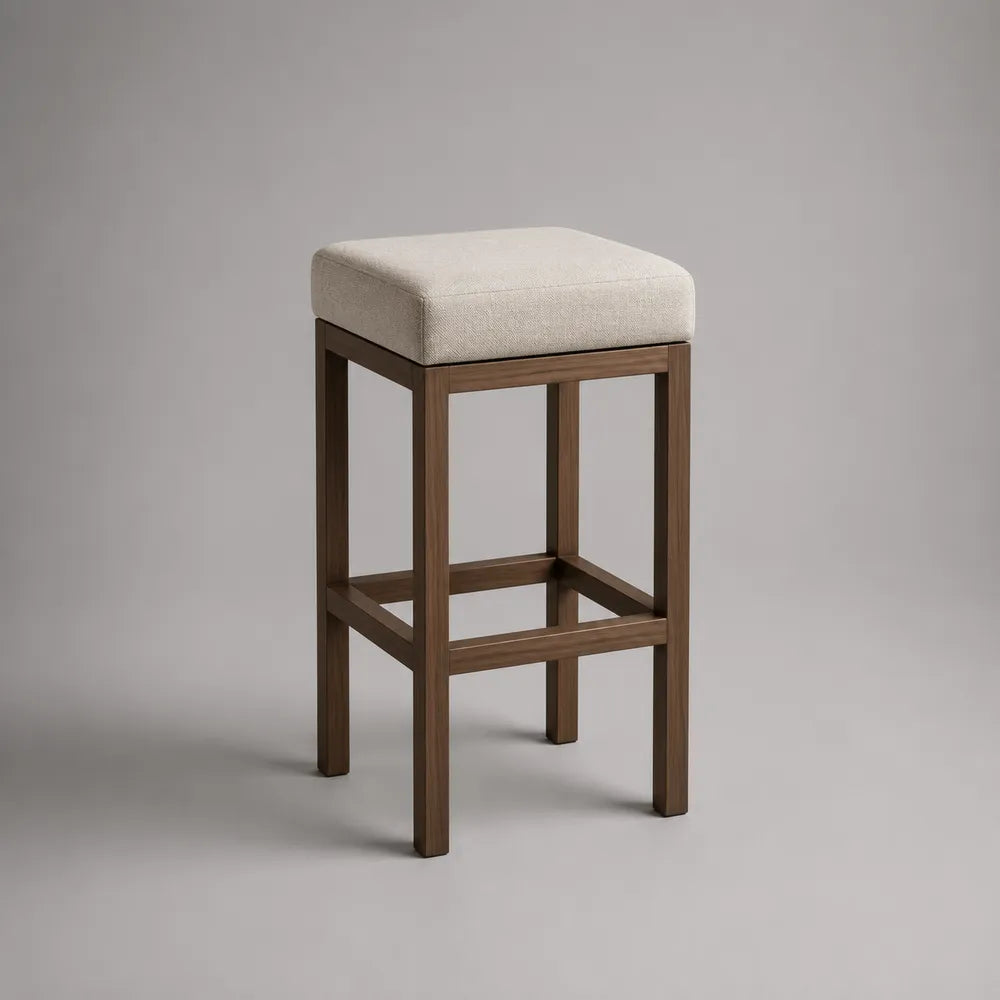 Tabouret de bar avec assise rembourrée en polyester beige structure en bois marron 45 x 50 x 105 cm