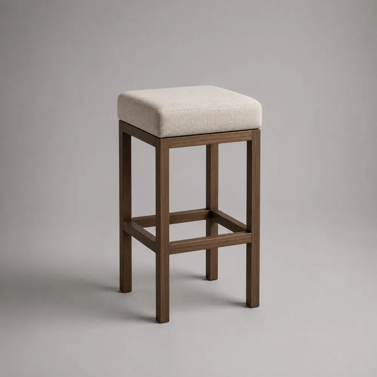 Tabouret de bar avec assise rembourrée en polyester beige structure en bois marron 45 x 50 x 105 cm