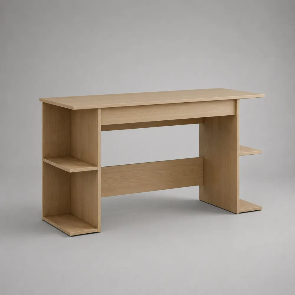 Bureau rectangulaire en MDF effet chêne clair avec étagères latérales 120 x 50 x 75 cm