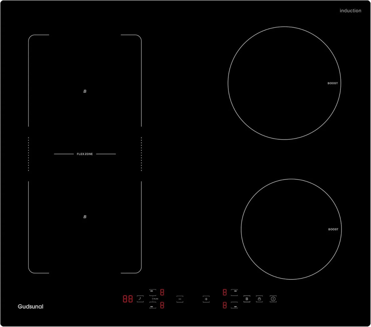 Plaque de cuisson, Table de Cuisson Encastrable,7200W, induction 4 feux, Zone Flexible,9 niveaux de chauffage, Boost, Minuterie, Arrêt automatique