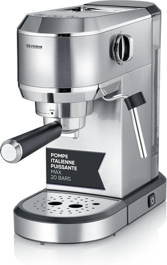 Severin cafetière KA 5997, Machine à expresso Newspresa, expresso avec pompe ULKA de 20 bars, réservoir d'eau de 1 l, pour une ou deux tasses, Inox