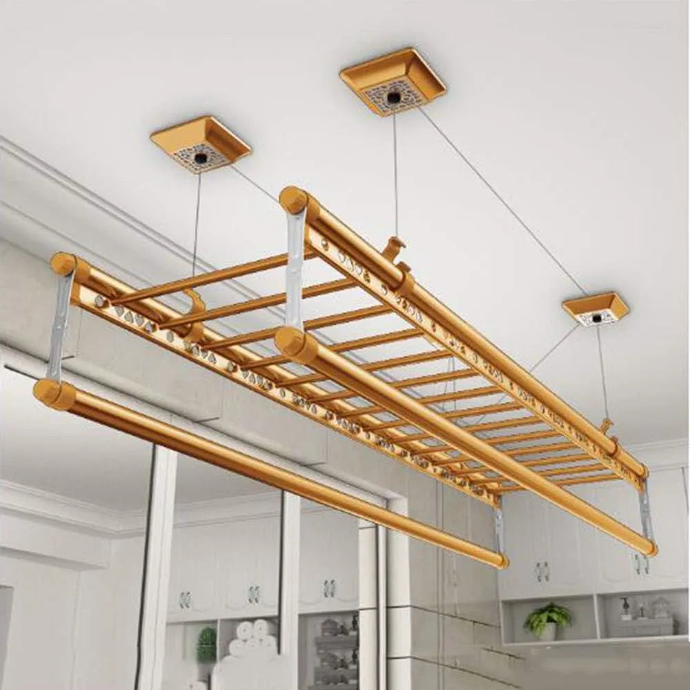 Linge pour plafond Séchoir à, Étendoir à linge à 4 barres en alliage d'aluminium 150 cm, poulie de balcon, Solution d'économie d'espace