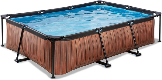 Pompe, EXIT TOYS Piscine en Bois, Rectangulaire et compacte, Convient pour Les Tout-Petits, Design Unique, dimensions 300 x 200 x 65 cm, Cadre Solide