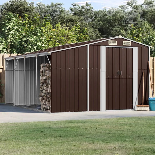 Abri de jardin, Marron 277x365,5x179 cm Acier Galvanisé, Remise de Jardin avec Toit et Porte