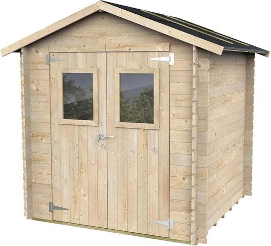 Abri de jardin Bh19 OSB3, Hobby 198x198 en Bois d'épicéa Naturel 19 mm avec Double Porte et fenêtre, Toit et Plancher, Montage Facile