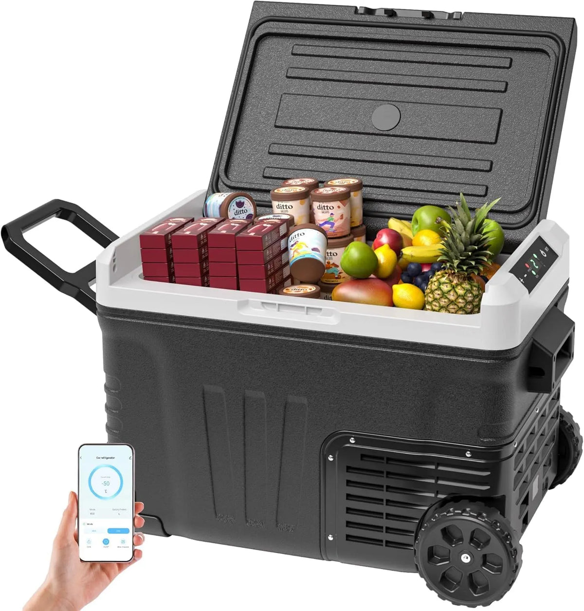 Réfrigérateur EUHOMY V/24 CC 220, Compresseur de 35 l, de voiture 12 V, 20 ℃, Glacière monté sur roues et 2 paniers, modèle V