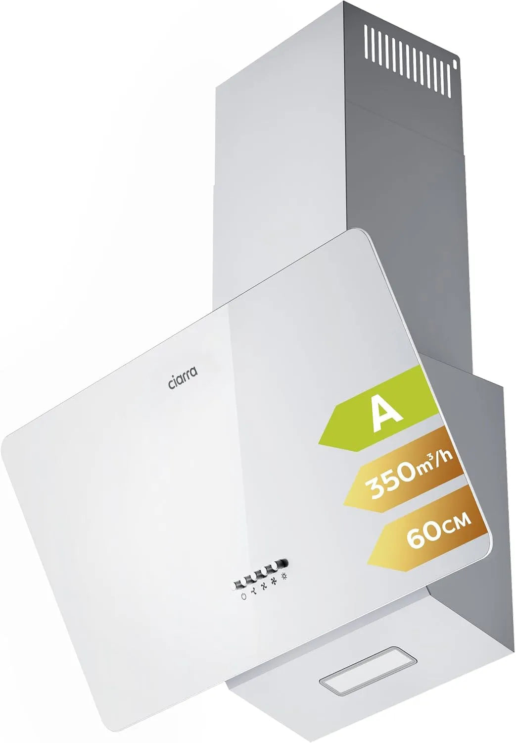 CIARRA hotte aspirante CAW6750, Inclineé 60cm 350 m³/h éclairage LED intégré Hotte de Cusine Silencieuse Recyclage ou