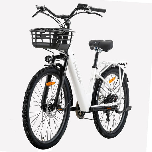 Vélo électrique 45Nm 80-100km, Li-Batterie Amovible 48V 10.4Ah, Ville, avec Panier et Porte-Bagages, 26' Banlieue Ebike pour Femme, 499Wh Porté