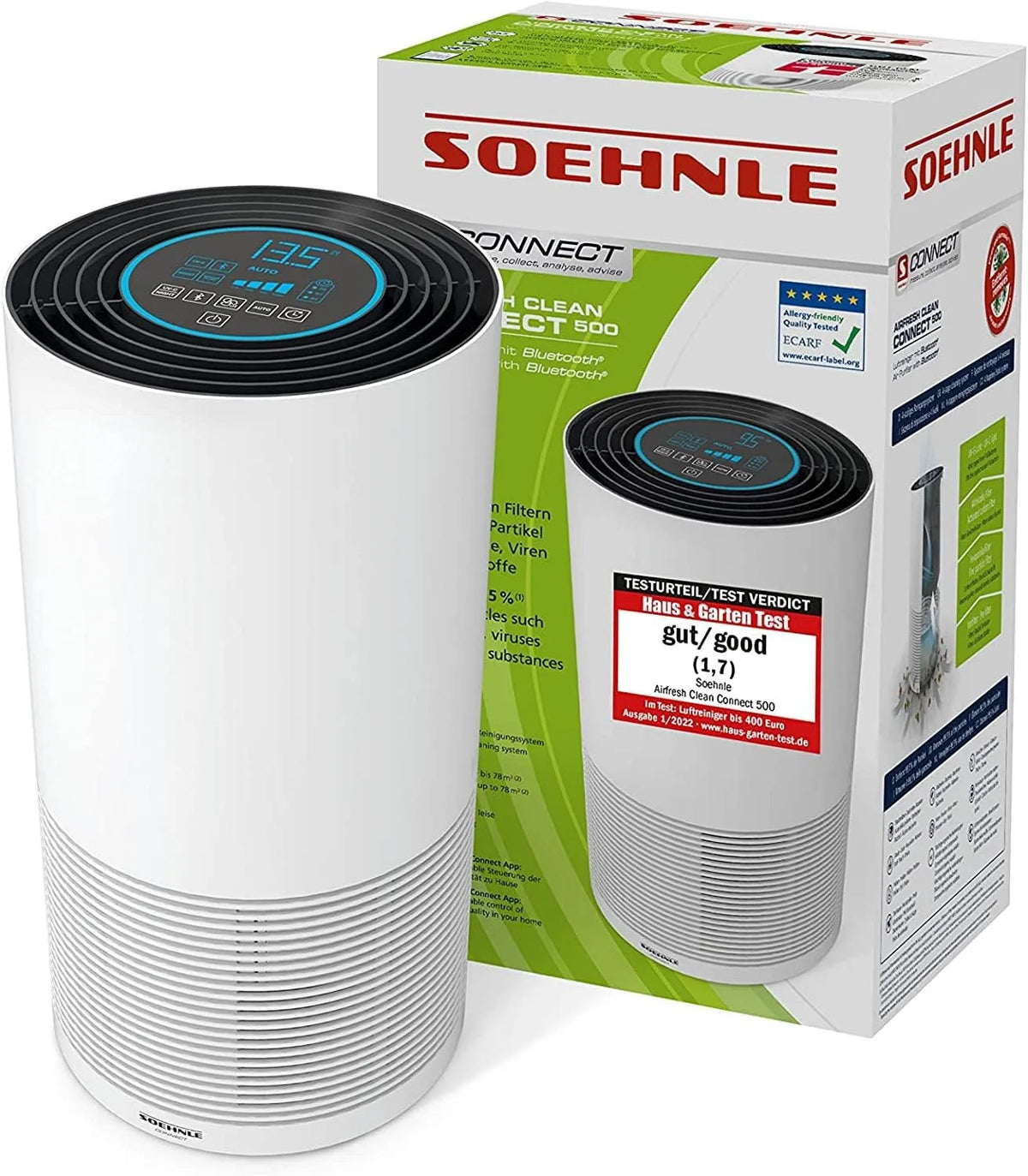Purificateur d'air, Soehnle AirFresh Clean Connect 500, connecté avec application silencieux, purificateur électrique