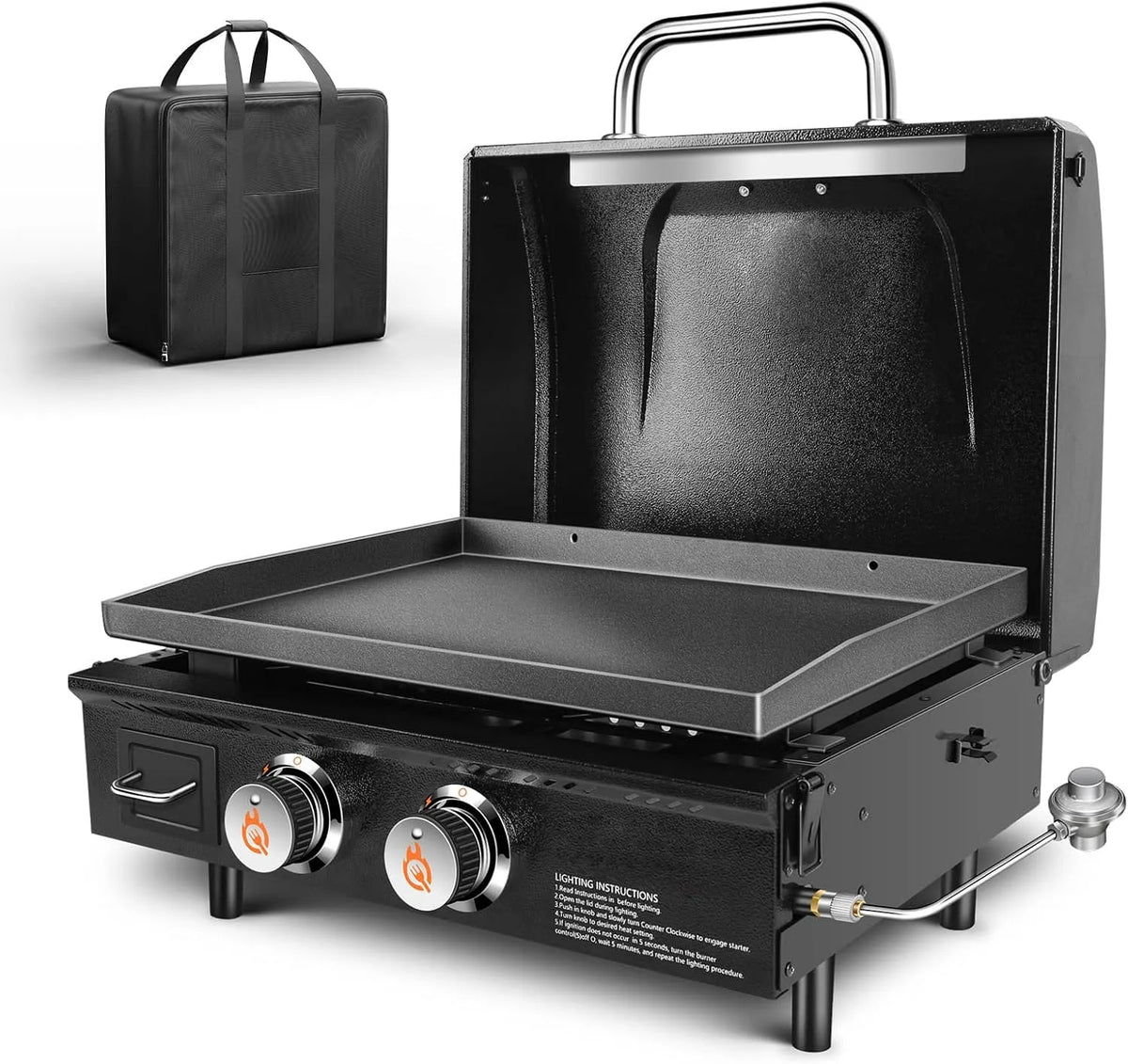 Barbecue GFTIME, 48 000 BTU, Plancha à gaz avec dessus plat, Plaque de cuisson antiadhésive, de table à gaz Griddle 2 brûleurs avec capot, 22'