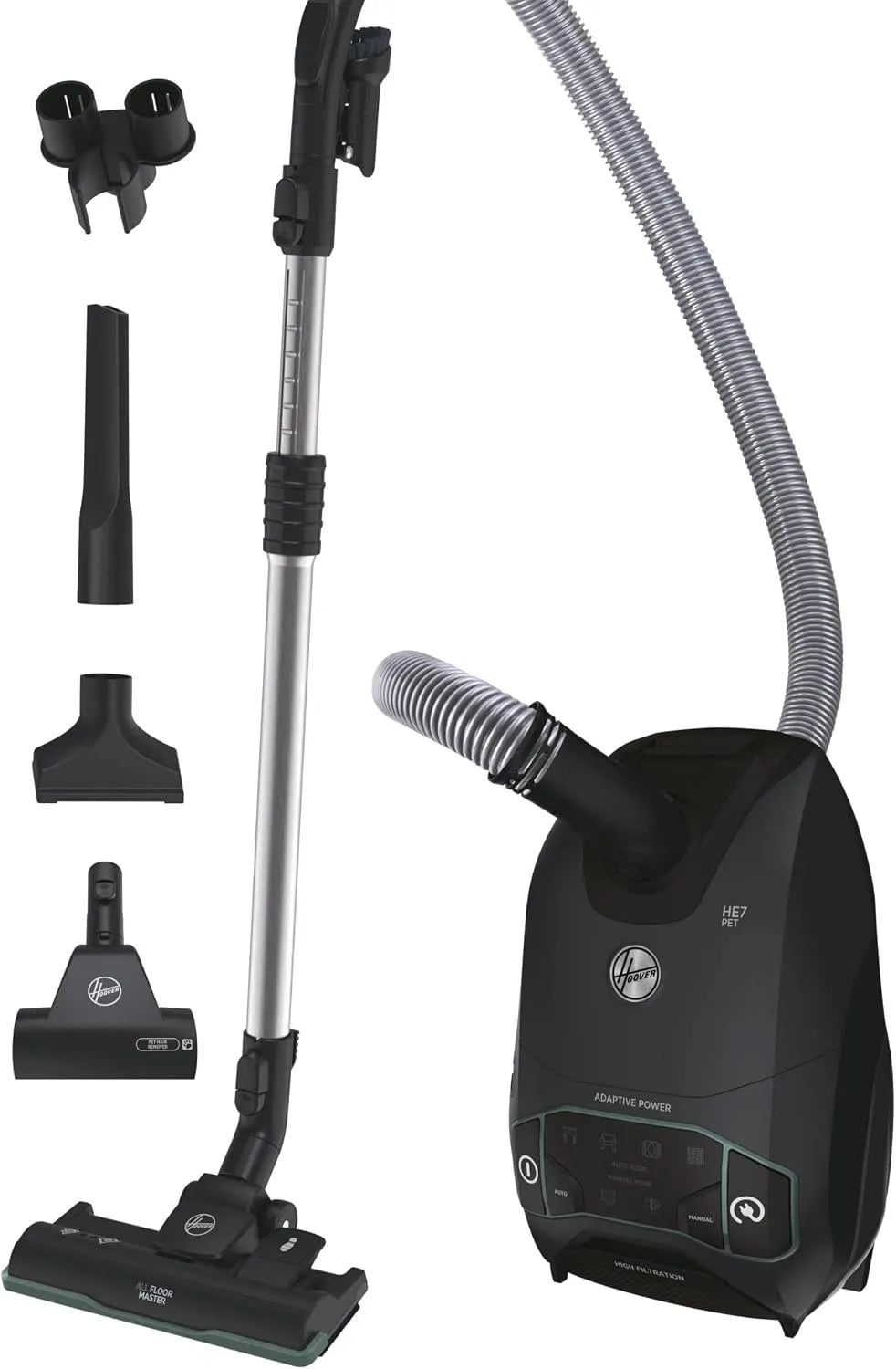 Hoover aspirateur HE721PAF, puissance 850 W, Tapis et Parquet, Détecteur de poussière, Accessoires embarqués, Traineau Avec Sac 6L XL