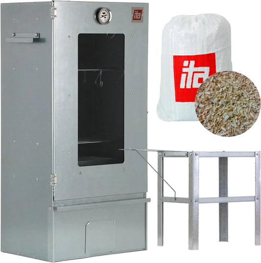 Fumoir 7000 ITA, 81 cm avec 3 Étages, Ensemble Smoker avec Table, Armoire à Fumée avec Fenêtre & Thermomètre, Acier Alliage, Qualité UE