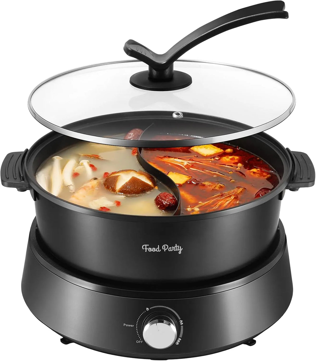 Food Party, avec Diviseur Wok Electrique, Hot Pot Electrique Appareil Fondue Chinoise 4L 220V 1350W Shabu SHabu Hotpot