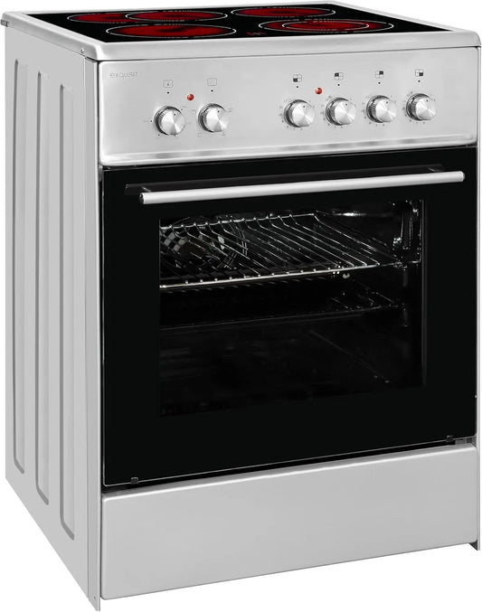Exquisit cuisinière, 60 cm avec plaque de cuisson vitrocéramique, électrique autonome de 60, ECM 6-4 BZ en acier inoxydable, Chaleur tournante