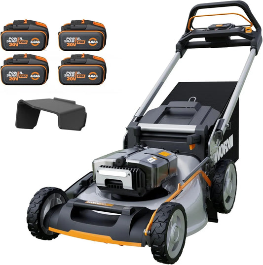 Worx tondeuse à gazon WG761E, Sac de 70 L, Brushless sans Fil 80V, jusqu'à 1000m² sur Une Charge diamètre de 51 cm, livrée avec 4 Batt 20V 4Ah