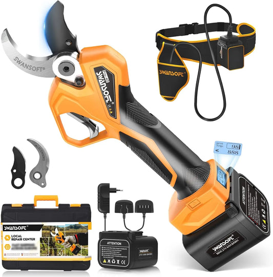 Modèle Tout-en-Un PRU40 4Ahx2 Modèle Phare, 40mm 21V 1050W Sécateur Électrique, SWANSOFT Secateur Electrique Professionnel, Sans Fil