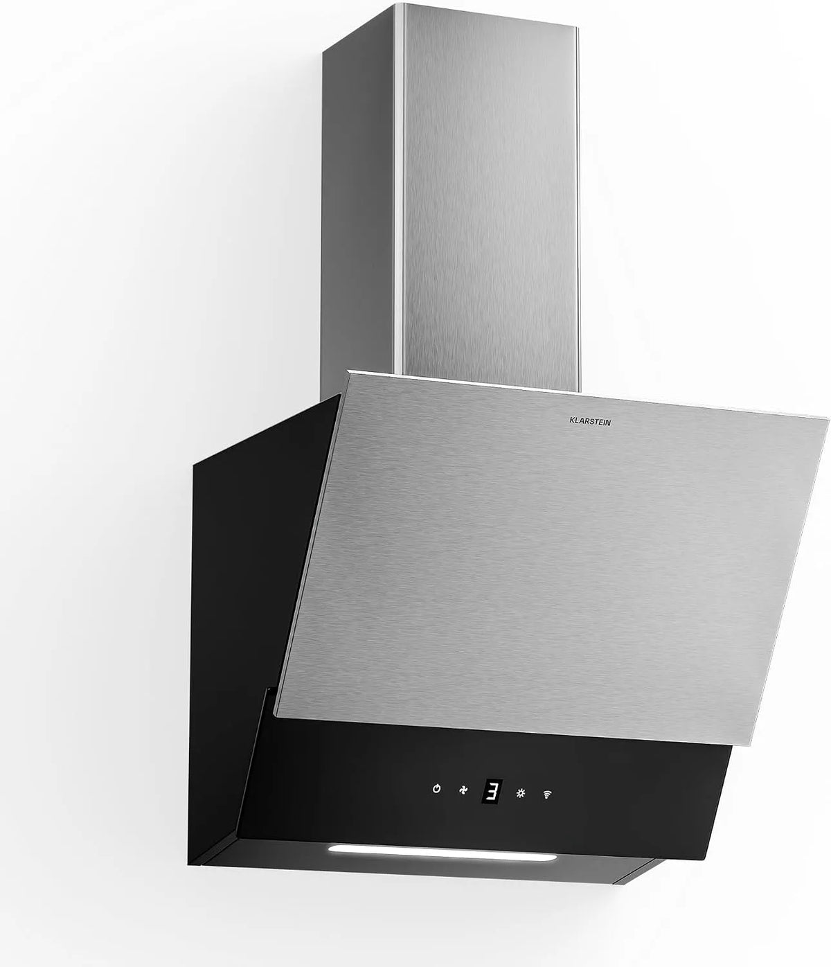 Klarstein hotte aspirante, Verosteel 45 cm, Hotte Décorative, 624 m³/h, Filtre Charbon, Commandes Tactiles, LED, Inox & Verre finition noire