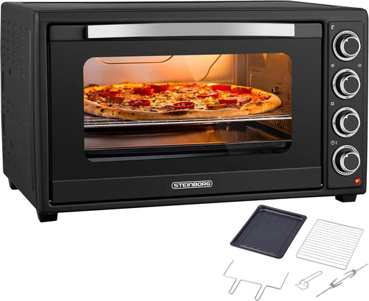 Four Steinborg Mini, à pizza 3 en 1 3 en 1 avec chaleur tournante et tournebroche, puissance 2000 W, 100 à 230 °C, minuterie 60 min, taille XXL